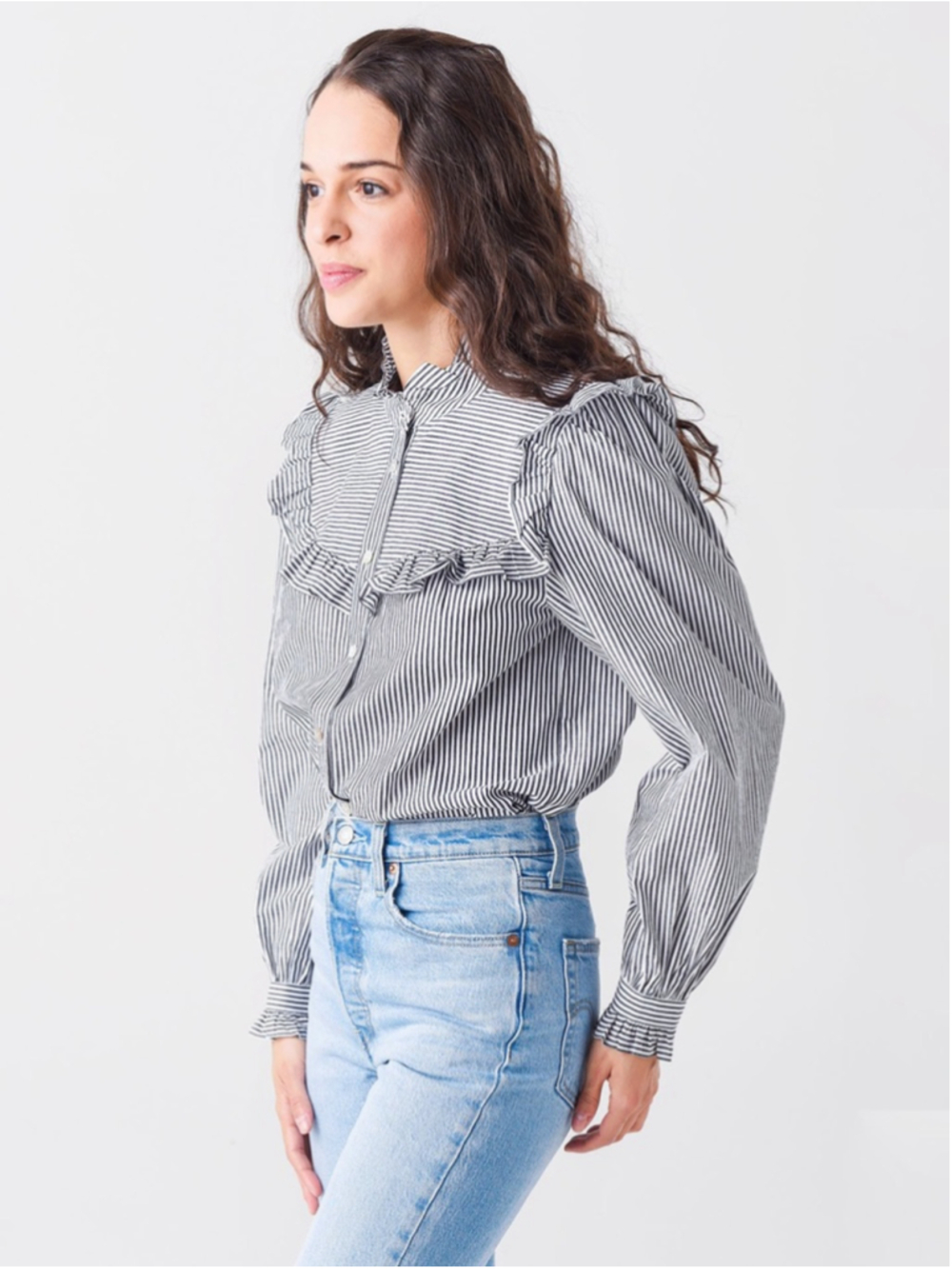 Rebecca Minkoff Women's Linda Stripe Ruffle Top Size M (19-20” PTP) NWT